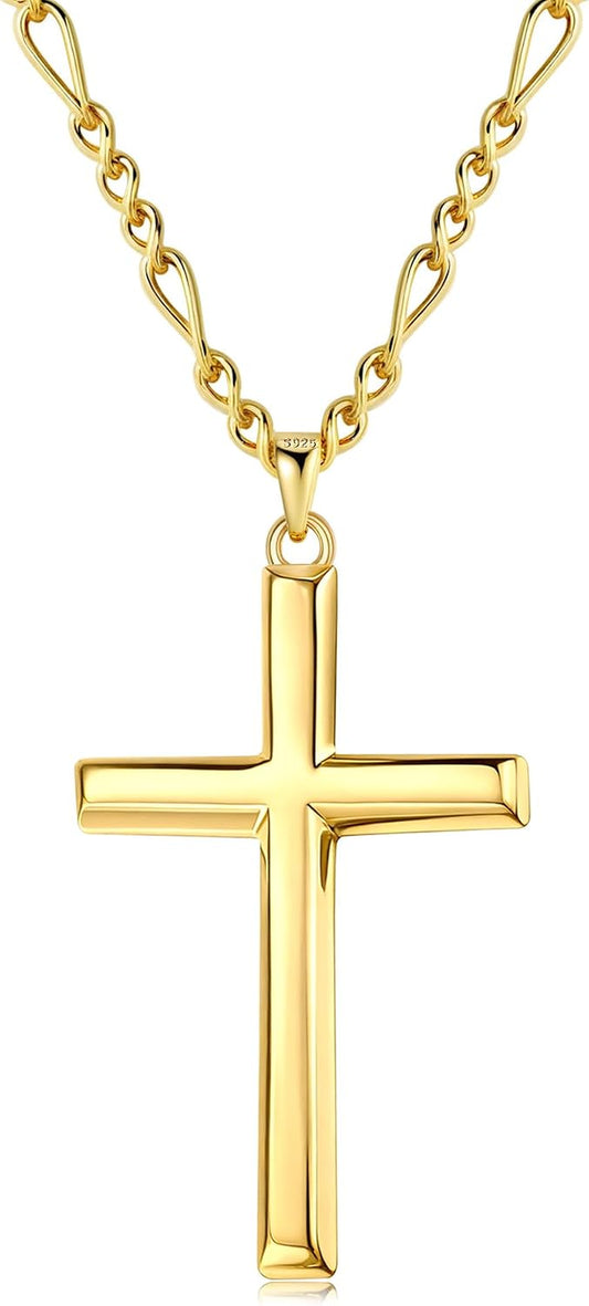 Solid 925 Sterling Silver Cross Necklace for Men Women 16-24 In