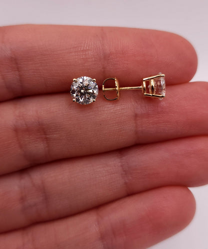 2 Ct 14K Diamond Earrings, 14Kt Gold Lab Grown Diamonds, CVD, Tests as Diamond, VS Diamond Studs, Special Price